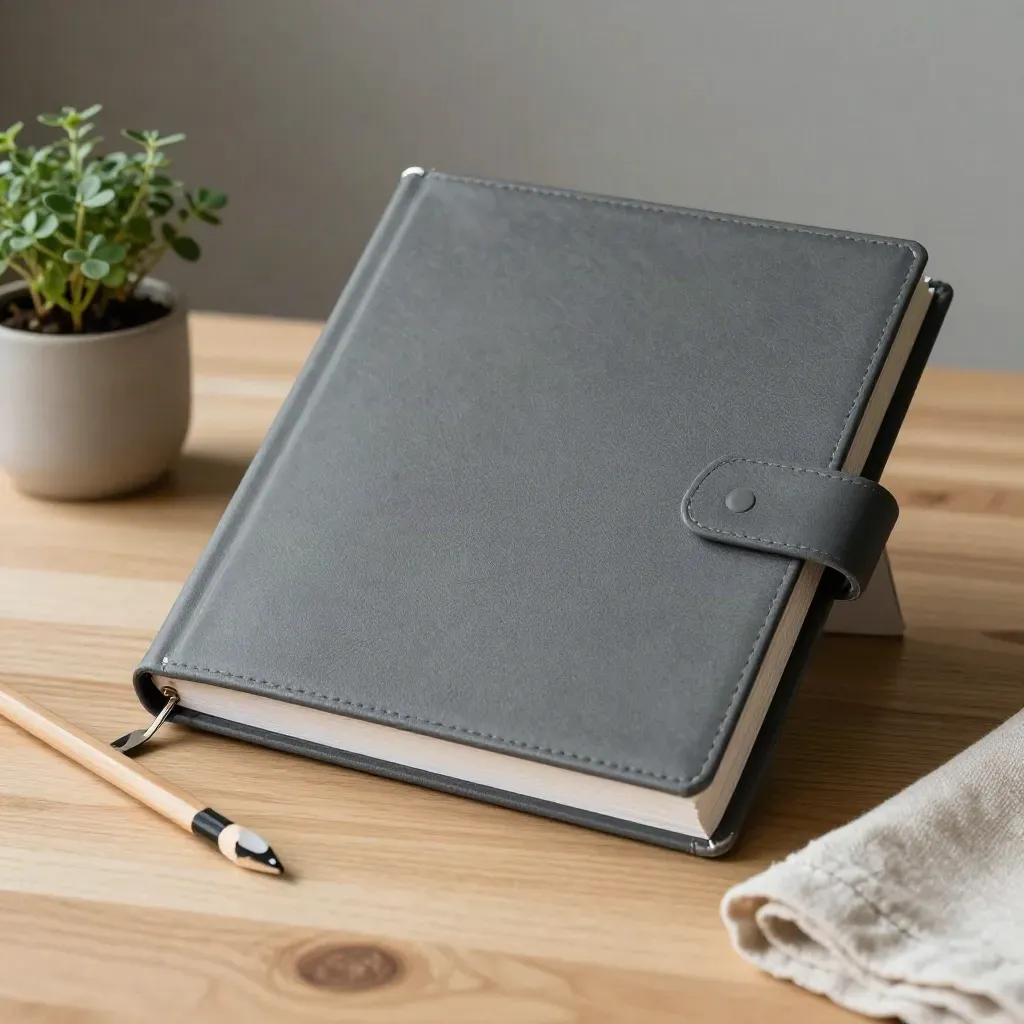 Graphite binder, pencil, herb and cloth on pale wood in soft side light.